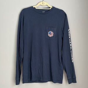 Vineyard Vines Navy Graphic Long Sleeve Tee American Flag 🇺🇸 Size M